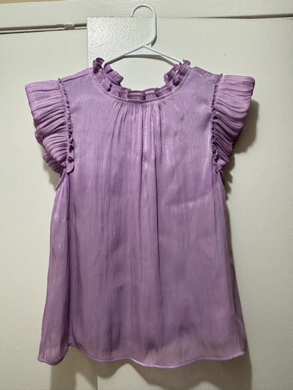 JODIFL Lavender Ruffle Neck Pleated Top